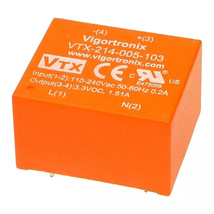 VIGORTRONIX AC-DC CONV, FIXED, 1 O/P, 5W, 5V, VTX-214-005-105