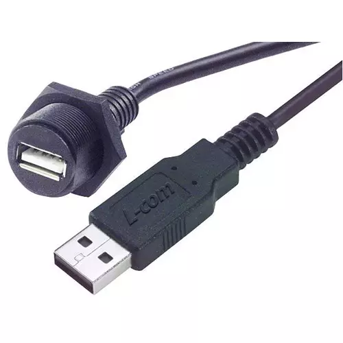 L-COM USB CABLE, 2.0 A PLUG-RCPT, 500MM, BLACK, WPUSBAX-05M