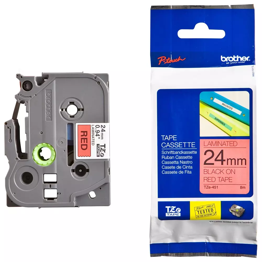 BROTHER Tape, BlACk On Red, 24mm W, 8M L, TZE-451