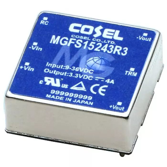 Cosel MGFS DC-DC Converter, 15 V DC/ 1A Output, 18 - 76 V DC Input, 15W, PCB Mount, +85°C Max Temp, -40°C Min Temp, MGFS154815-R