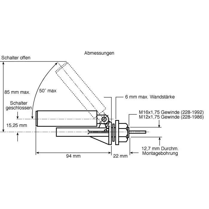SENSATA / CYNERGY3 RSF30 Series Horizontal Polypropylene Float Switch 1 m Cable NO/NC 300V AC Max 300V DC Max, RSF34W100RF