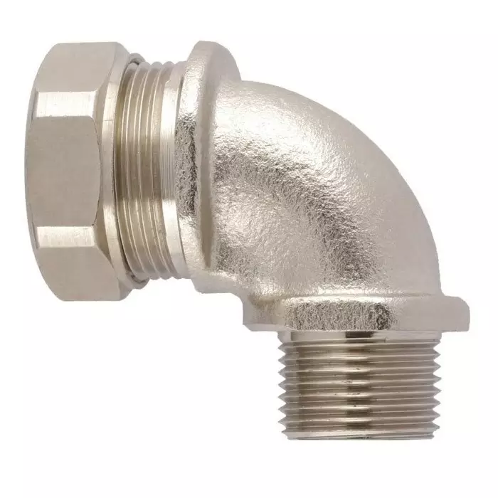 Flexicon 90° Elbow Conduit Fitting 32mm Nominal Size M32 Nickel Plated Brass IP65 Rating, FSU32-M32-C90 (Pack of 2 Pcs)
