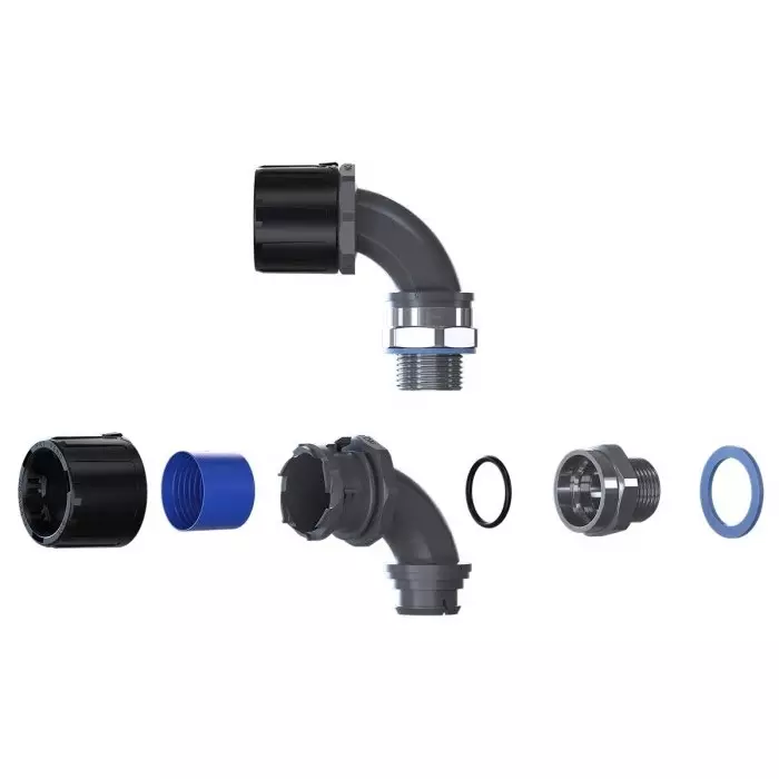 Flexicon 90° Elbow Conduit Fitting 16mm Nominal Size M20 Nylon 66, FPAU16-BM20-90B (Pack of 10 Pcs)