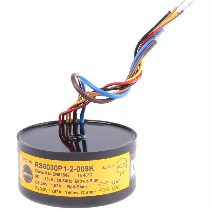 Nuvotem Talema Toroidal Transformer 230V AC 2 x 9V AC 30VA 2 Output, 0030P1-2-009K