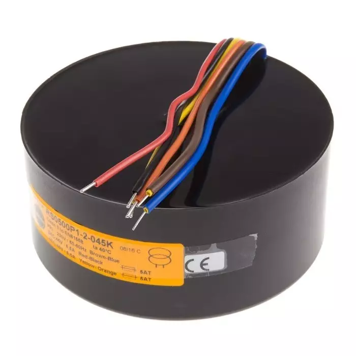 Nuvotem Talema Toroidal Transformer 230V AC 2 x 45V AC 500VA 2 Output, 0500P1-2-045K
