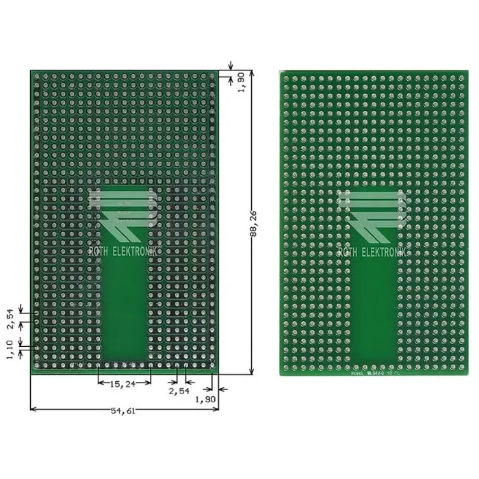 Roth Elektronik Breadboard Solderable Breadboard With Adaption Circuit Board 88.26 x 54.61 x 1.5mm, RE945-S3