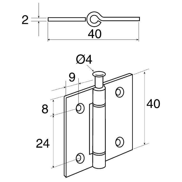 Pinet Steel Butt Hinge 40mm x 40mm x 2mm (Pack of 6 Pcs)