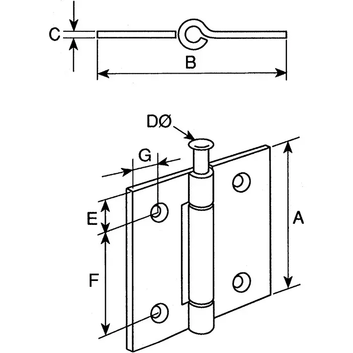 Pinet Steel Butt Hinge 40mm x 40mm x 2mm (Pack of 6 Pcs)