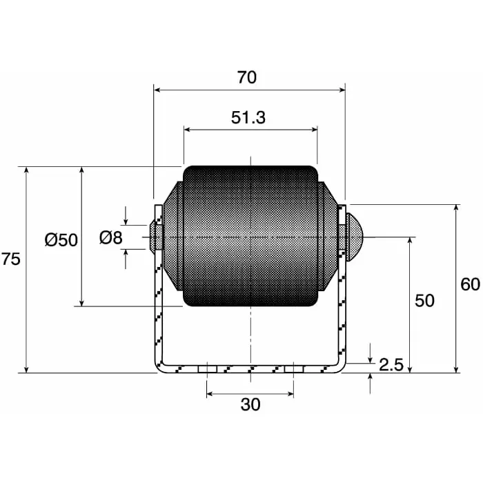 Interroll Roller Track Heavy Duty 50mm Diameter 51.3mm Width 962mm x 74mm, BU50(9WHEELS)