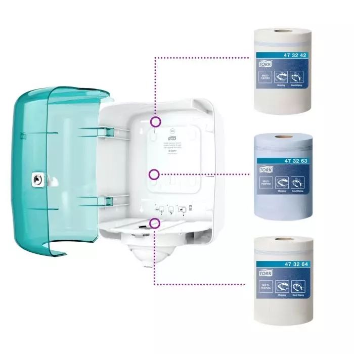 Tork Paper Towel Dispenser Wall Mounting Plastic White & Turqoise 239x331x255 mm, 473180