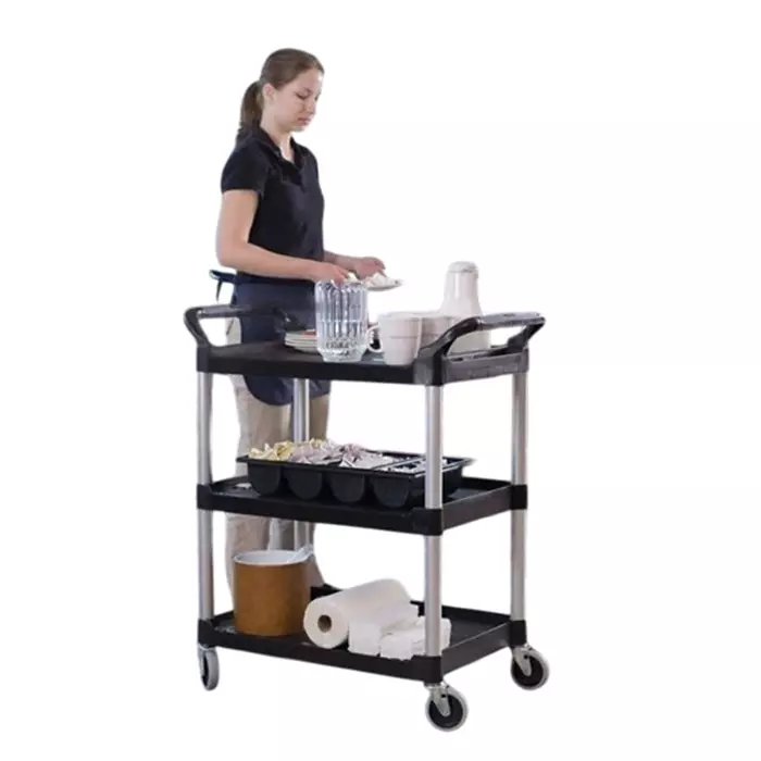 RUBBERMAID PE Cart Trolley 3 Shelf 854.2x473.2 mm 100 lb Load Capacity, FG342488BLA