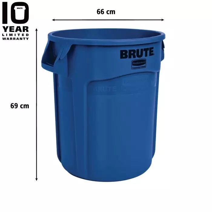 RUBBERMAID Brute Vented 32gal Blue Polypropylene Waste Bin, FG263273BLUE