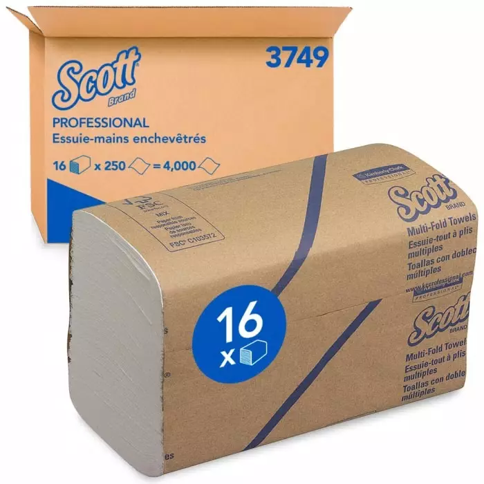 Kimberly-Clark Scott Folded White Paper Towel 203mm 250 Sheets, 3749
