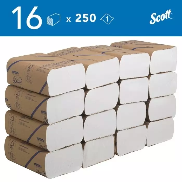 Kimberly-Clark Scott Folded White Paper Towel 203mm 250 Sheets, 3749
