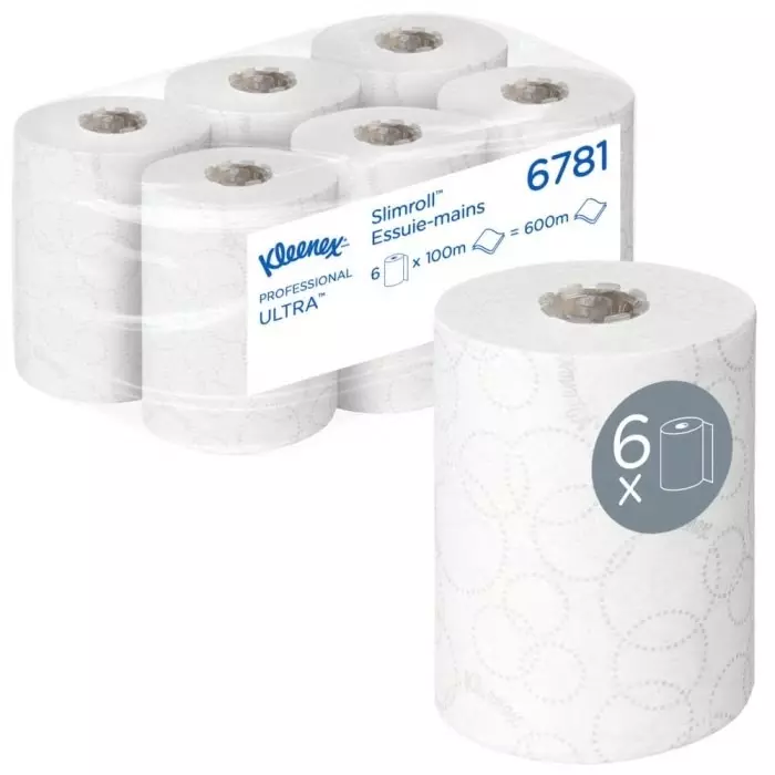 Kimberly-Clark Kleenex Ultra Slimroll Rolled White Hand Towels 198mm 2-Ply 400 Sheets, 6781