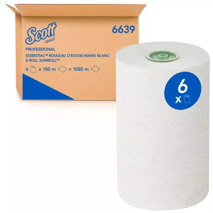 Kimberly-Clark Scott Essential Slimroll Rolled White Paper Towel 180x19.1mm 2-Ply, 6639