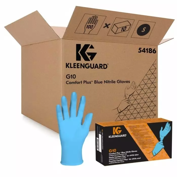 Kimberly-Clark G10 Blue Powdered Nitrile Disposable Gloves Size S 1000 per Pack, 54186