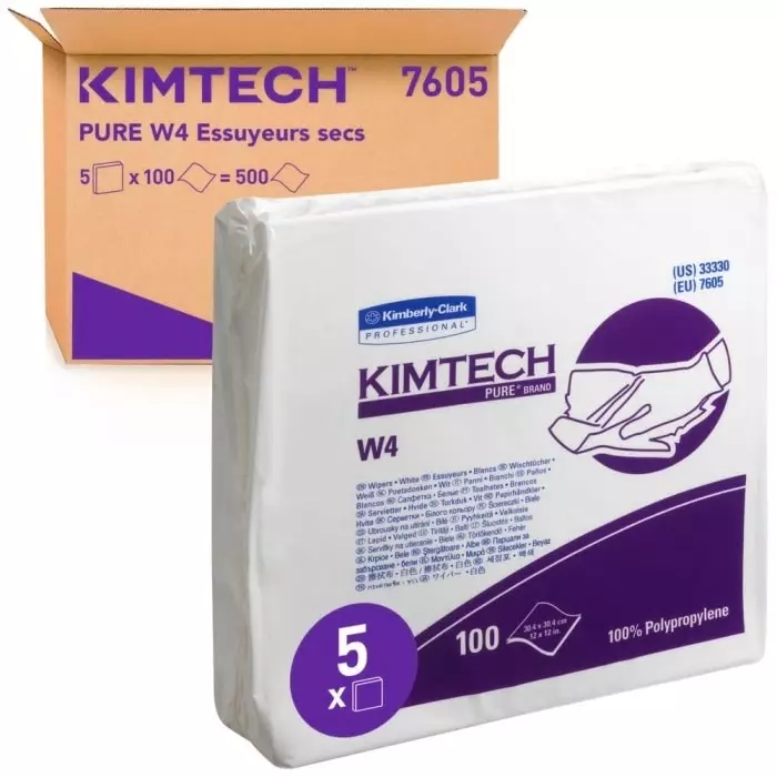 Kimberly-Clark Dry Cleaning Wipes White 100 Wipes 304 x 304mm for Clean Environments, Food Industry & Pharmaceutical, 7605