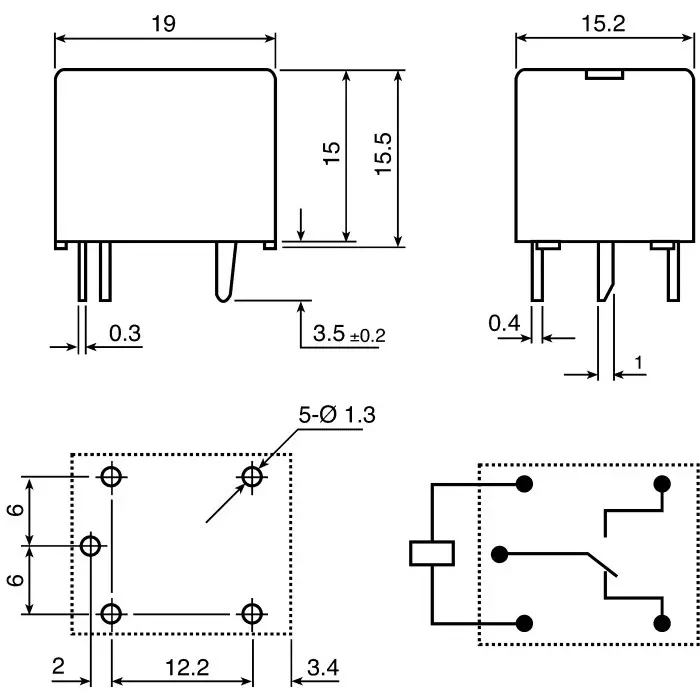 RS PRO PCB Mount Power Relay 6V dc Coil 10A Switching Current SPDT