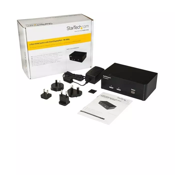 StarTech.com 2 Port Dual Monitor USB DisplayPort KVM Switch 3.5 mm Stereo 3840 x 2160 Maximum Resolution, SV231DPDDUA2
