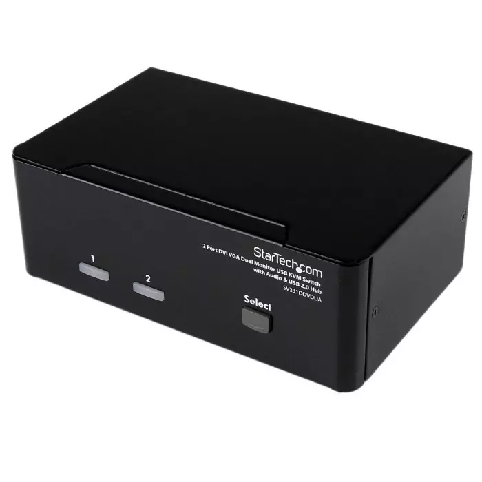 StarTech.com 2 Port Dual Monitor USB DVI VGA KVM Switch 3.5 mm Stereo 1920 x 1200 Maximum Resolution, SV231DDVDUA