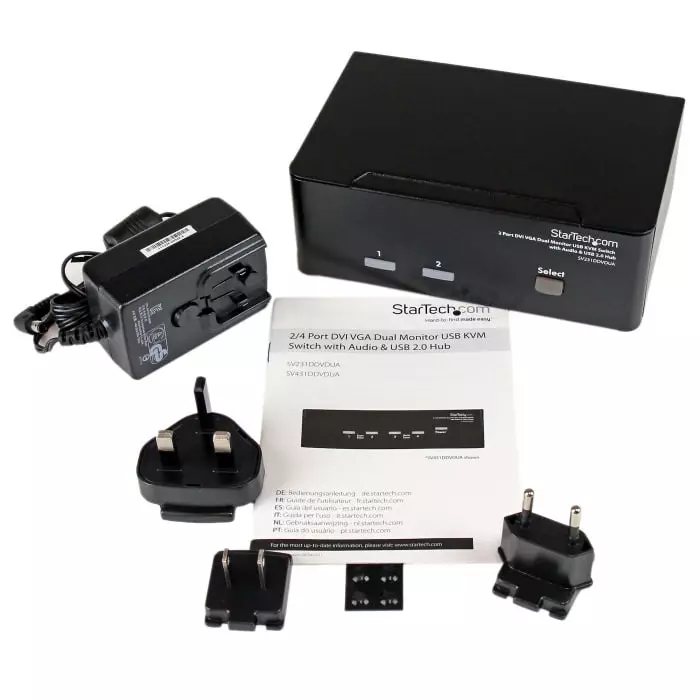 StarTech.com 2 Port Dual Monitor USB DVI VGA KVM Switch 3.5 mm Stereo 1920 x 1200 Maximum Resolution, SV231DDVDUA