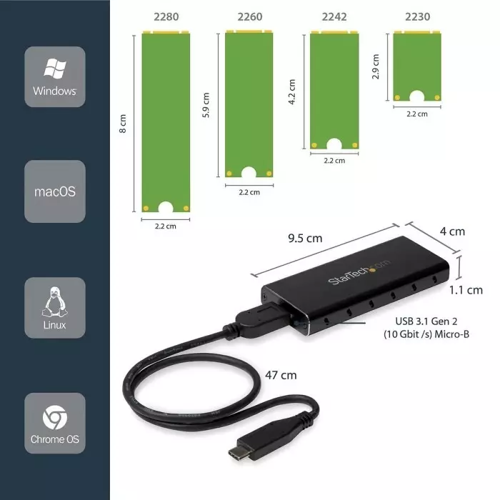 StarTech.com M.2 SATA Hard Drive Enclosure USB 3.1, SM21BMU31C3