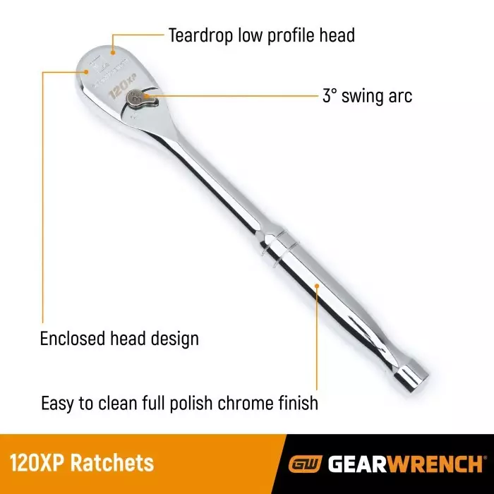 GEARWRENCH 3/8 in Ratchet with Ratchet Handle 8.38 in Overall, 81211P