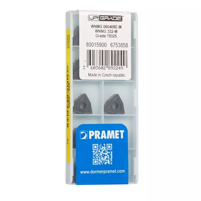 DORMER PRAMET WNMG Series Lathe Insert for PWLNR 0604 4.76 mm Height 93° Approach 6.5 mm Length, WNMG 060408E-M:T9325 (Pack of 10)