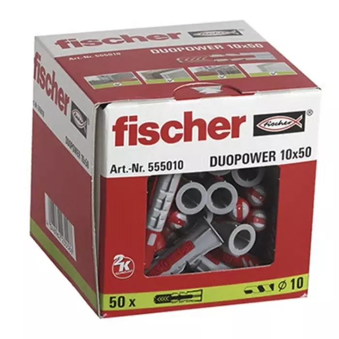 Fischer Nylon Screw Anchor 50 mm 10 mm Fixing Hole, 555010 (Pack of 50)
