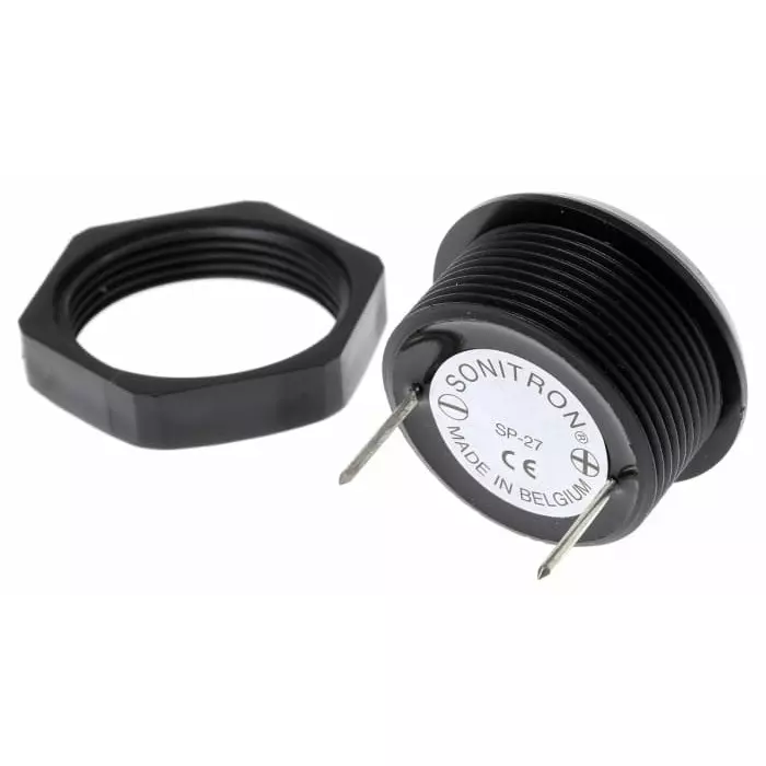 Sonitron 94dB Panel Mount Continuous Internal Piezo Buzzer 36.5x19 mm 3.5 V DC Min 9 V DC Max, SP27 GREY