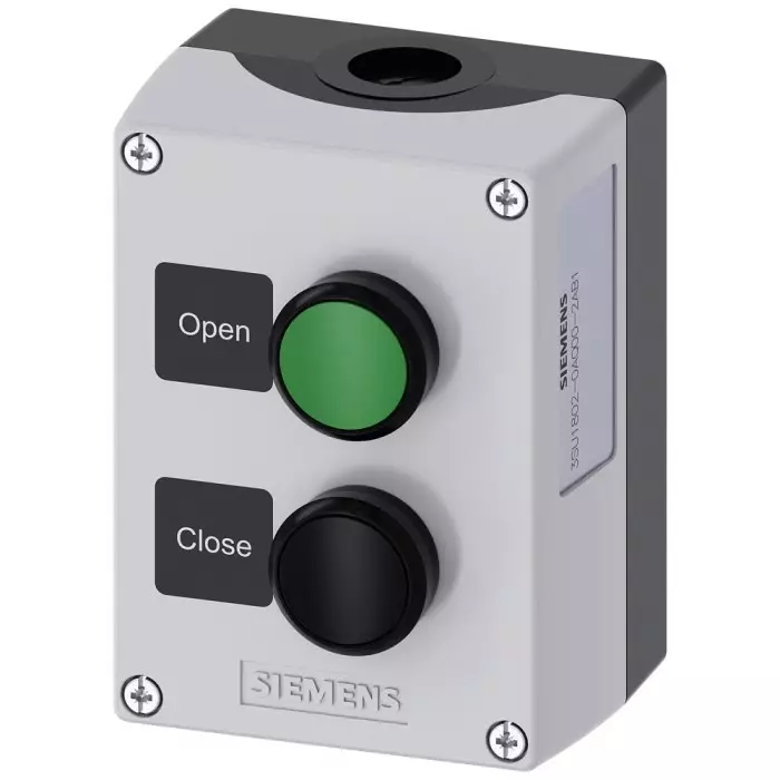 Siemens Black, Grey Plastic 3SU1 Control Station Enclosure - 2 Hole 22mm Diameter, 3SU1802-0AQ00-2AB1