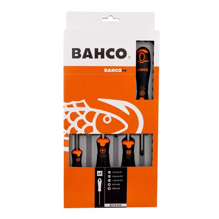 Bahco Pozidriv Slotted Screwdriver, B219.015 (Set of 5 Pcs)
