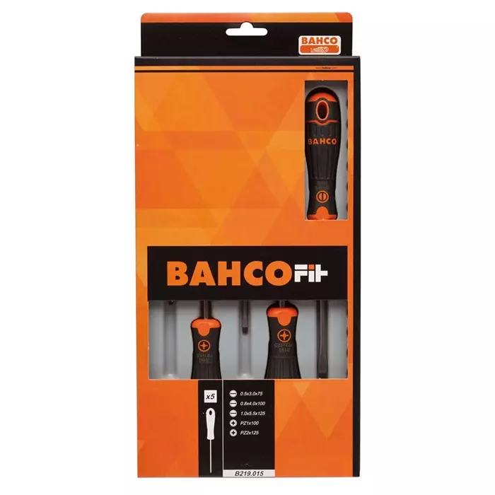 Bahco Pozidriv Slotted Screwdriver, B219.015 (Set of 5 Pcs)