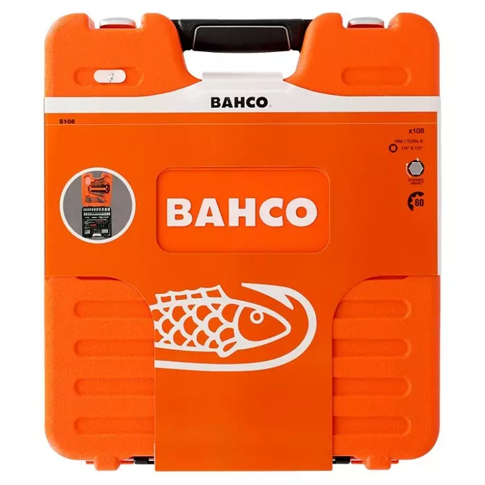 Bahco Deep Socket/Standard Socket/Spanner/Allen Key/Bit Set Metric 1/2 & 1/4 inch with Ratchet 6 Point, S108 (Set of 108 Pcs)