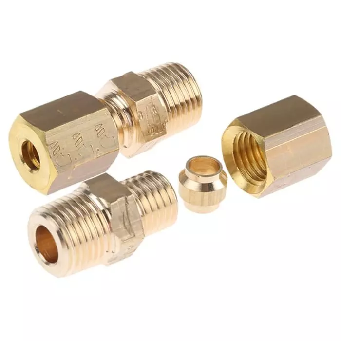 Legris Brass Pipe Fitting Straight Compression Coupler Male R 1/8 inch to Female 4 mm, 0105 04 10 (Pack of 5 Pcs)
