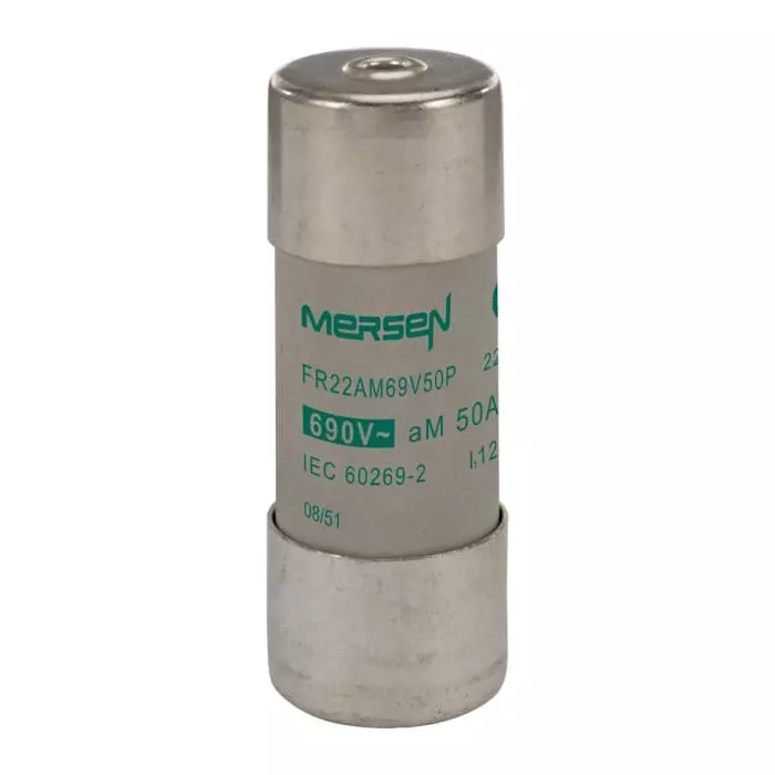 Mersen Slow-Blow Ceramic Cartridge Fuse 50 A 690 V AC 22.2x58 mm, FR22AM69V50P (Pack of 10 Pcs)