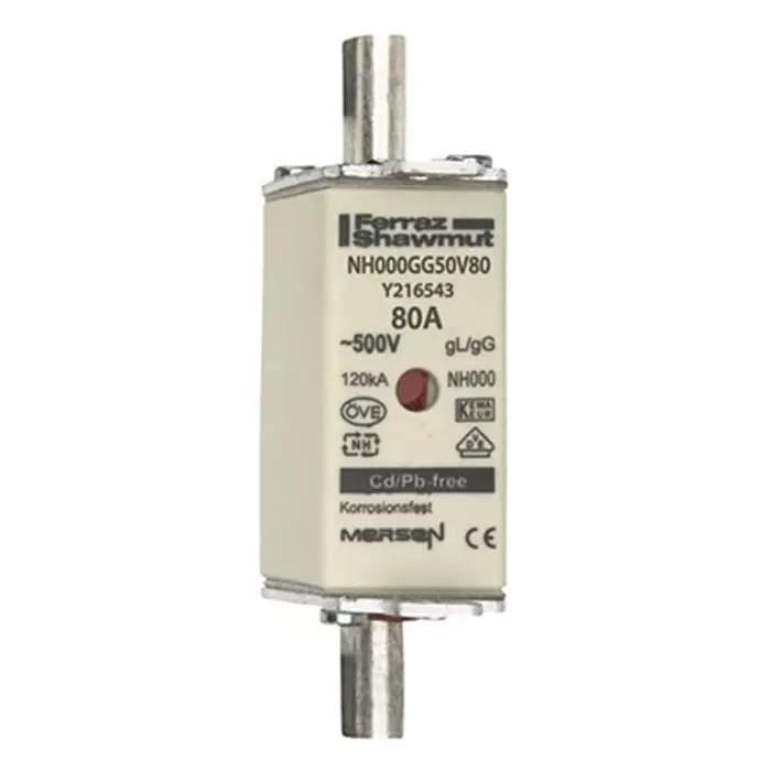 Mersen NH Fuse 80 A 500 V AC NH000, Y216543C - NH000GG50V80-3