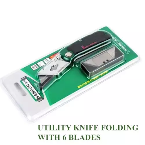 Malfah Enterprises Folding Utility Knife With 6 SK5 10 cm (4 inch) Blade Length Non-Slip Handle, 25104