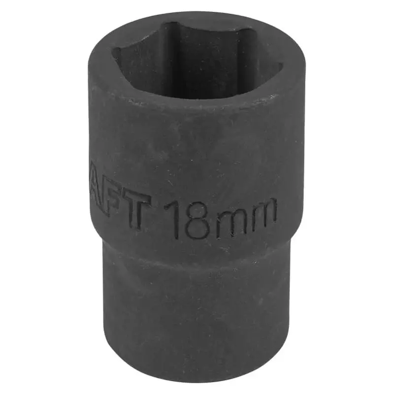 FORCEKRAFT Impact Socket 6 Point Grip Black Chrome Molybdenum Steel 18 mm Diameter Black Oxide Finish for Industrial Use
