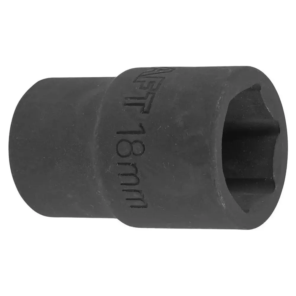 FORCEKRAFT Impact Socket 6 Point Grip Black Chrome Molybdenum Steel 18 mm Diameter Black Oxide Finish for Industrial Use