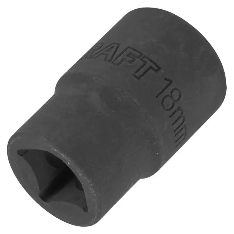 FORCEKRAFT Impact Socket 6 Point Grip Black Chrome Molybdenum Steel 18 mm Diameter Black Oxide Finish for Industrial Use