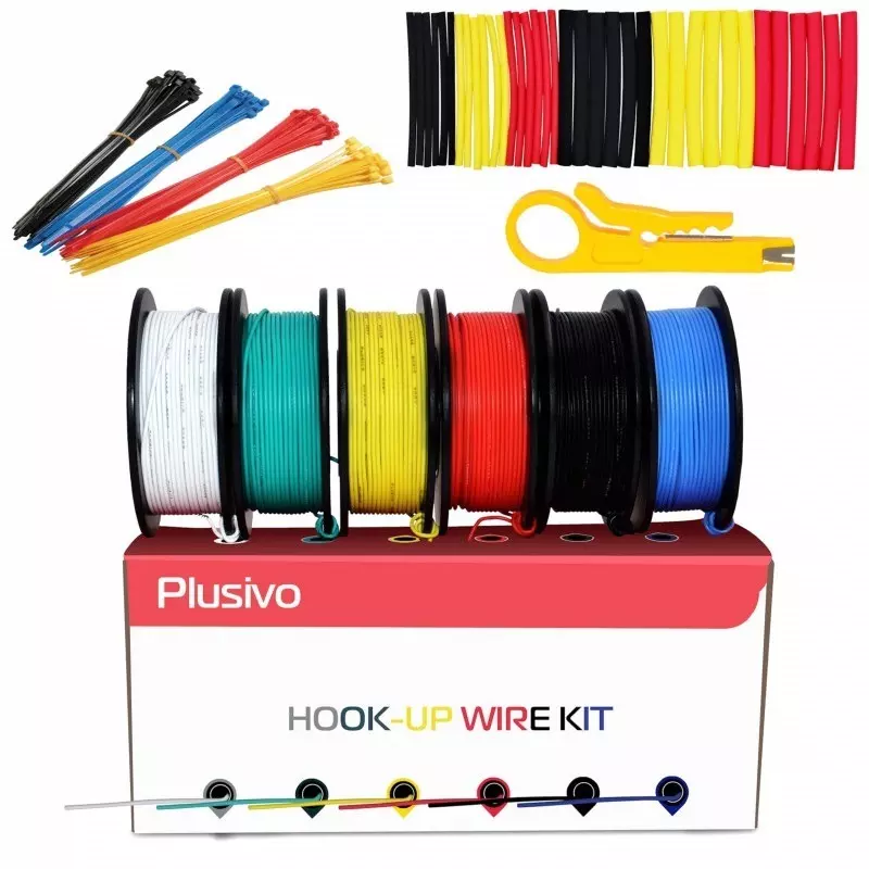 PLUSIVO 30AWG Hook up Wire Kit – 6 Different Colors x 20 m (66 ft) each