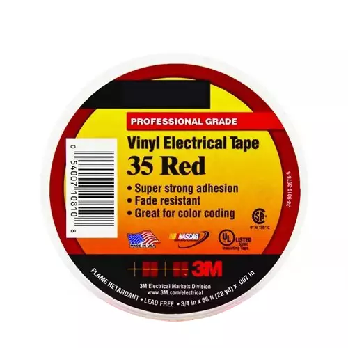 3M Electrical Insulating Tape PVC Backing Material Red 1.9 cm Width 20.11 m Length for Industrial Use, (Pack Of 5 Pcs)