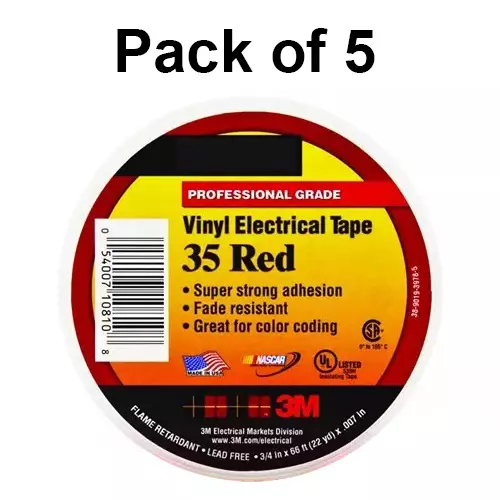 3M Electrical Insulating Tape PVC Backing Material Red 1.9 cm Width 20.11 m Length for Industrial Use, (Pack Of 5 Pcs)