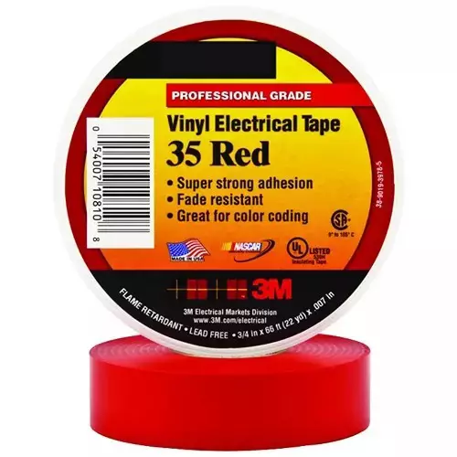 3M Electrical Insulating Tape PVC Backing Material Red 1.9 cm Width 20.11 m Length for Industrial Use, (Pack Of 5 Pcs)