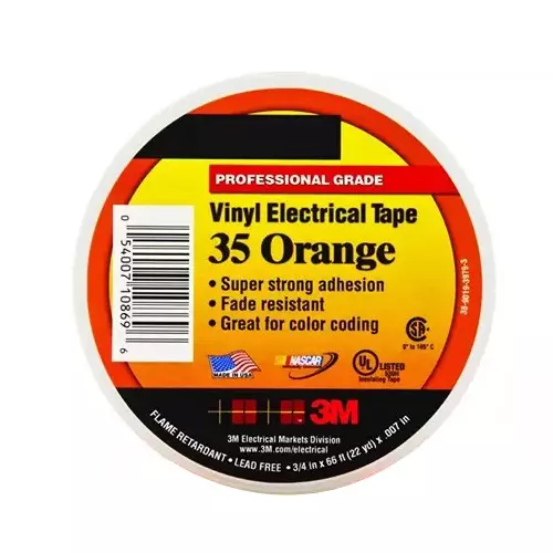 3M Electrical Insulating Tape PVC Backing Material Orange 1.9 cm Width 20.11 m Length for Industrial Use, (Pack Of 5 Pcs)