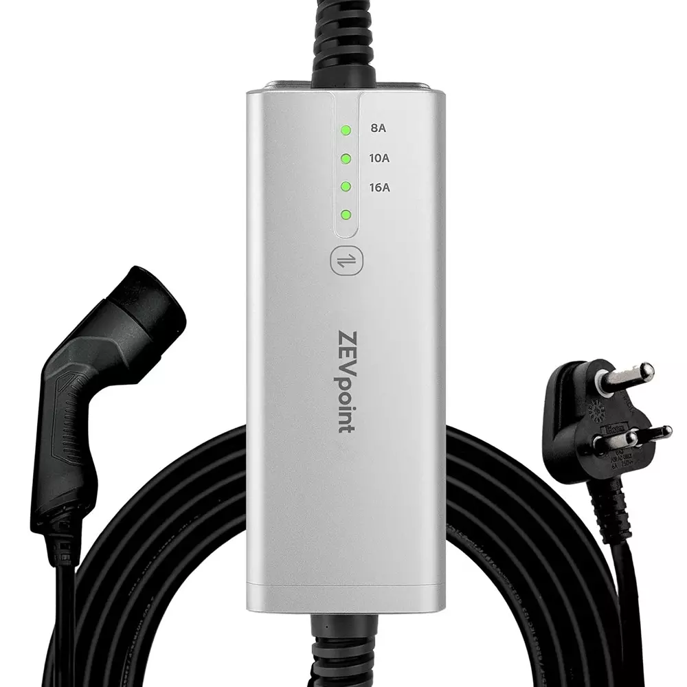 Zevpoint TPU Portable Smart EV Charger With App Single Phase 3 Pin 5 m Length 3.6 Kw Power Metallic Silver 220 V, ZPAC-06
