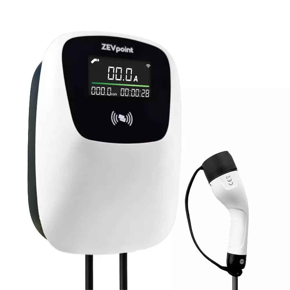 Zevpoint TPU Smart EV Charger With App 5 m Length 22 Kw Power LED Screen Polar White 440 V, ZPAC-11-22