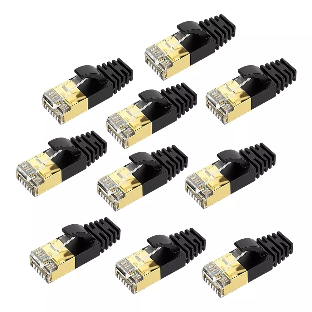 amiciTools RJ45 CAT7 Shielded Ethernet Termination Plug Zinc Alloy 22–23 AWG 10 Gbps Network Connector (Pack of 10)